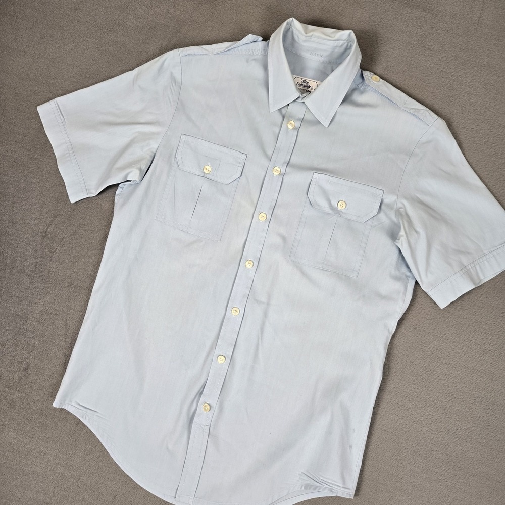 Tilley Endurables Shirt Mens Small Blue Short Sleeve Button Up Pockets Canada